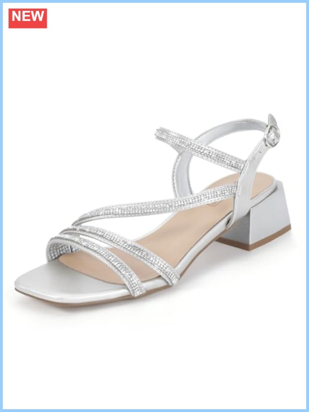 Rhinestone Low Block Heeled Sandals Strappy Slingback Dressy Heels